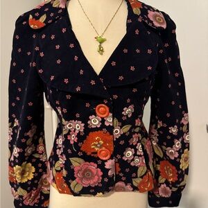 Floral Corduroy Jacket with Red Buttons